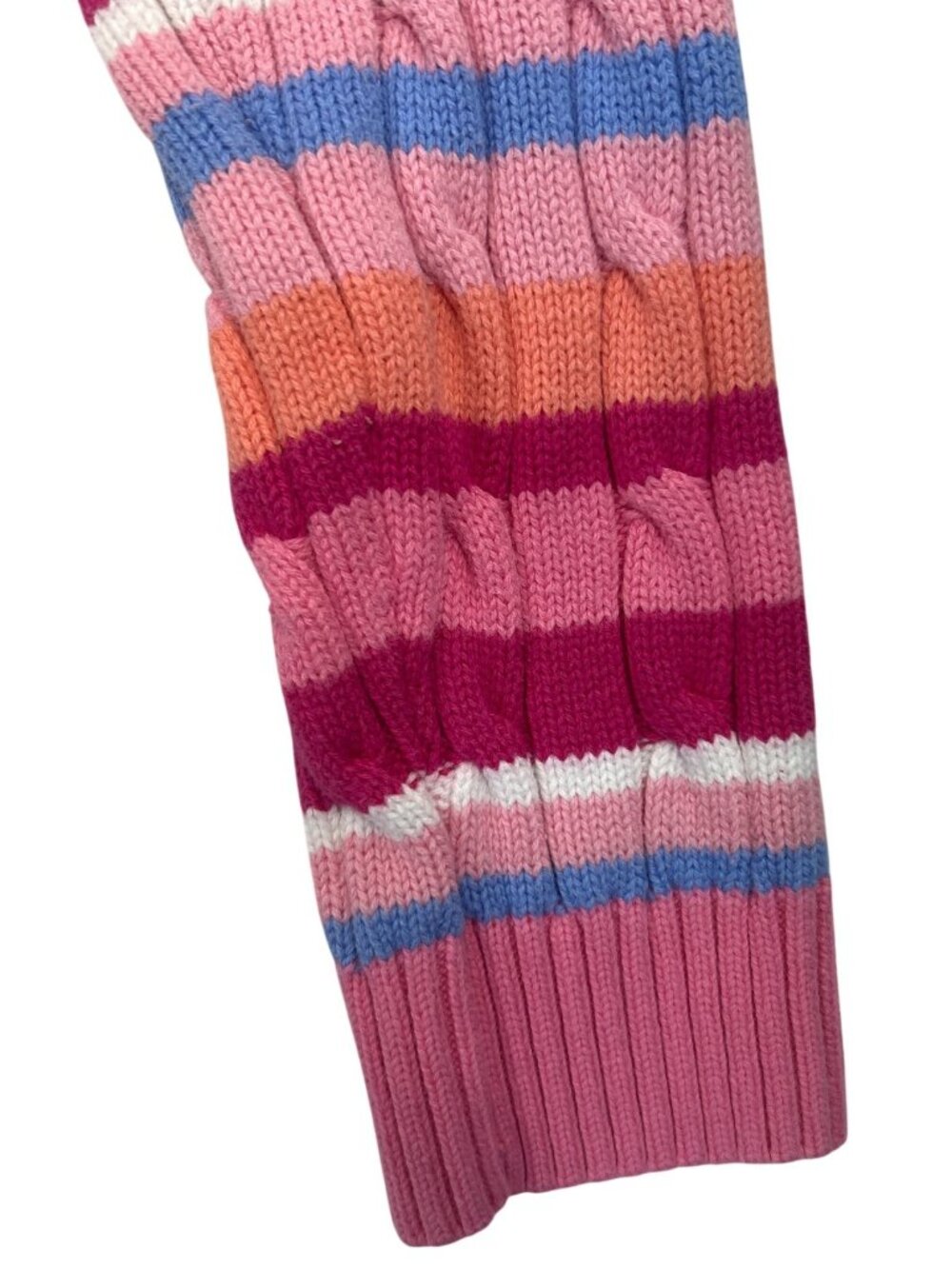 Chaps Women’s L V-Neck Cable Knit Sweater Striped Cotton Multicolor - Picture 4 of 10